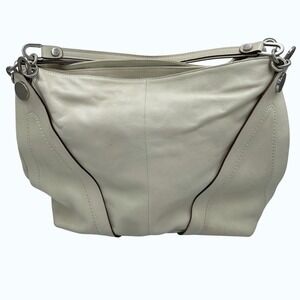 Tentazione Due Italian Leather Hobo Shoulder Bag Cream‎ Silver Hardware Heavy